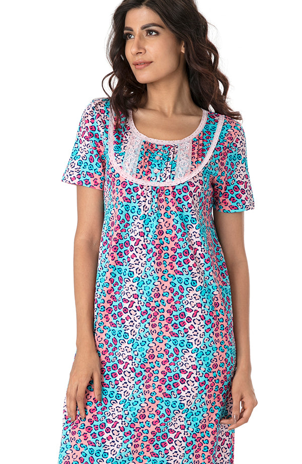 Cotton Embroidered Nightdress - Pink Animal - NW0007 Cotton, nightwear, prettysecrets, sale - bare essentials