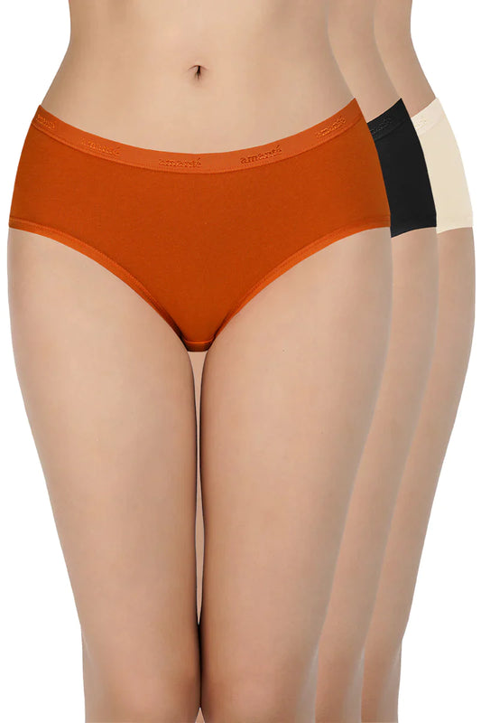 Low Rise Hipster (Pack of 3) 43001 Cotton panty, Hipster, Low Rise, Outer Elastics, Panties, women's cotton panty - bare essentials