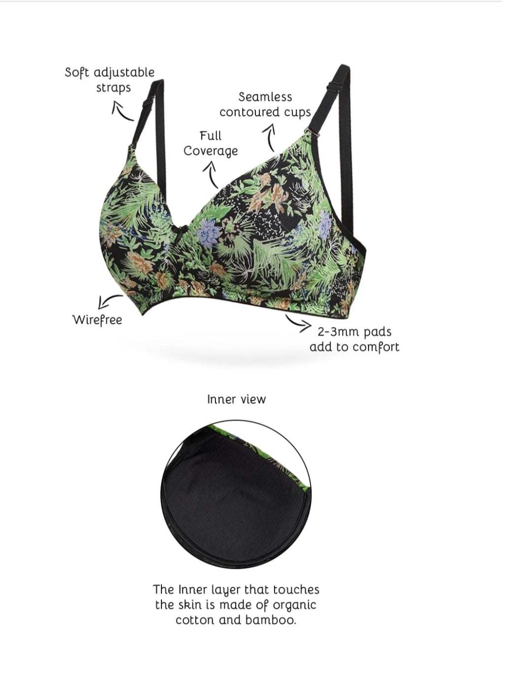 Inner Sense Organic Antimicrobial Wire-Free Padded Bra Bras, Cotton, featured, full coverage, organic, Padded, T-shirt Bra, wireless - bare essentials