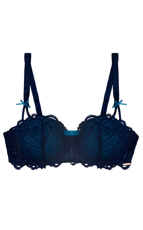Aria Leya Modest Peacock Lace Balcony Bra - Blue/Turquoise Aria Leya, Balcony Bra, blue, Bras, bridal, Bridal Collection, Designer collection, featured, lace, Padded, underwired - bare essent