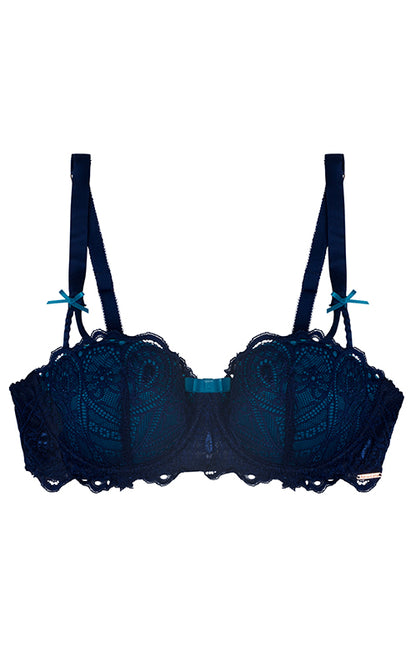 Aria Leya Modest Peacock Lace Balcony Bra - Blue/Turquoise Aria Leya, Balcony Bra, blue, Bras, bridal, Bridal Collection, Designer collection, featured, lace, Padded, underwired - bare essent