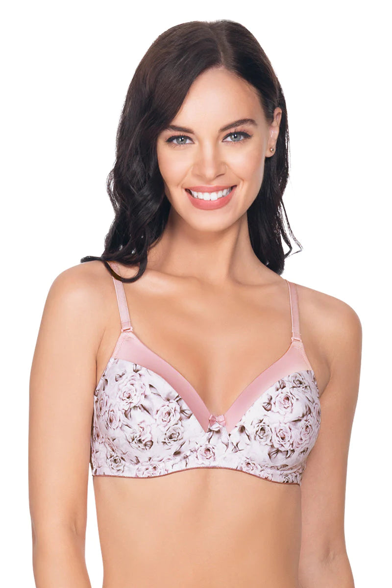 Satin Edge Padded Non-wired Printed T-shirt Bra  Amante 10116
