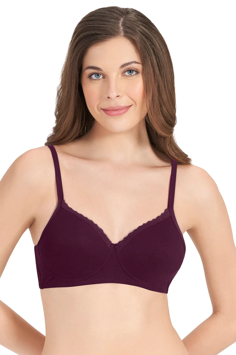Cotton Casuals Padded Non-Wired Lace T-Shirt Bra -Potent Purple10202 cotton bra, Padded, padded bra, T-shirt Bra - bare essentials