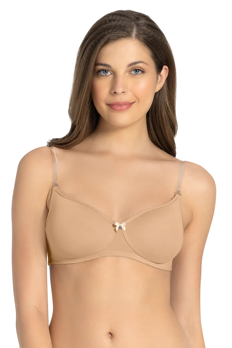 Encircled in stitches and mildly cushioned on the sides, this bra