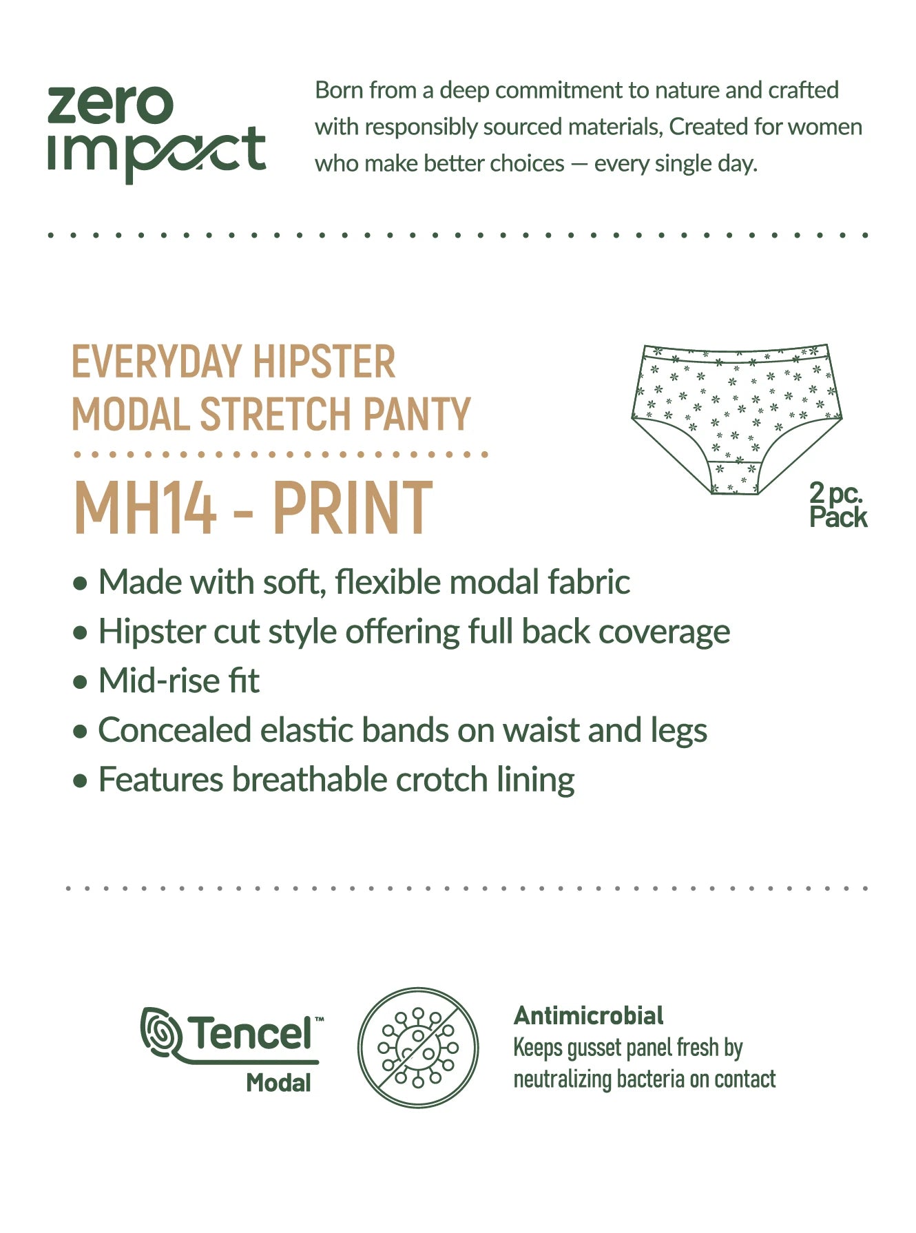 Printed Modal Elastane Mid-Waist Hipster Panty (Pack of 2) MH14