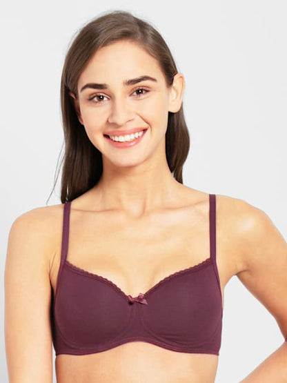 Bra 1723 Jockey Women's Wirefree Padded Super Combed Cotton Elastane Stretch Medium Coverage Lace Styling T-Shirt Bra with Adjustable Straps lightly padded, Padded, padded bra, womens padded 