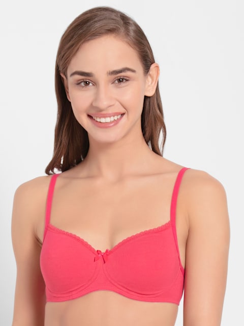 Bra 1723 Jockey Women's Wirefree Padded Super Combed Cotton Elastane Stretch Medium Coverage Lace Styling T-Shirt Bra with Adjustable Straps lightly padded, Padded, padded bra, womens padded 