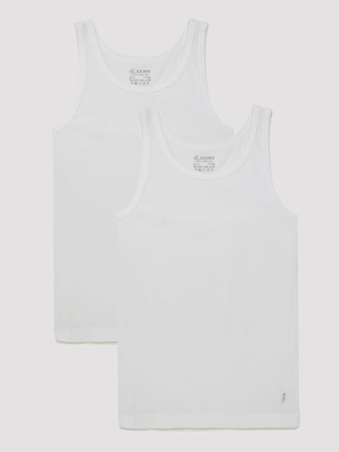 Boy's Super Combed Cotton Round Neck Sleeveless Vest - White(Pack of 2) Jockey 3320 vest - bare essentials