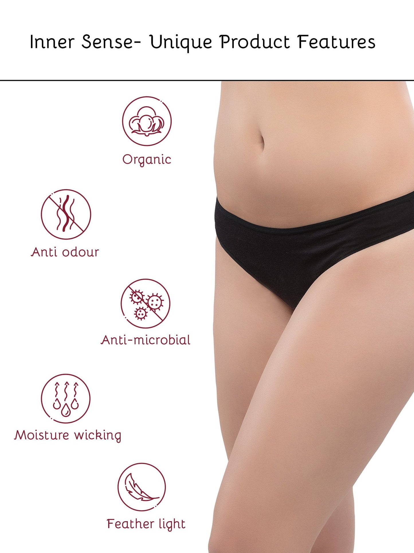 Inner Sense Organic Cotton Antimicrobial Thong ( Pack of 2 ) Cotton, featured, full back coverage, organic, Panties - bare essentials
