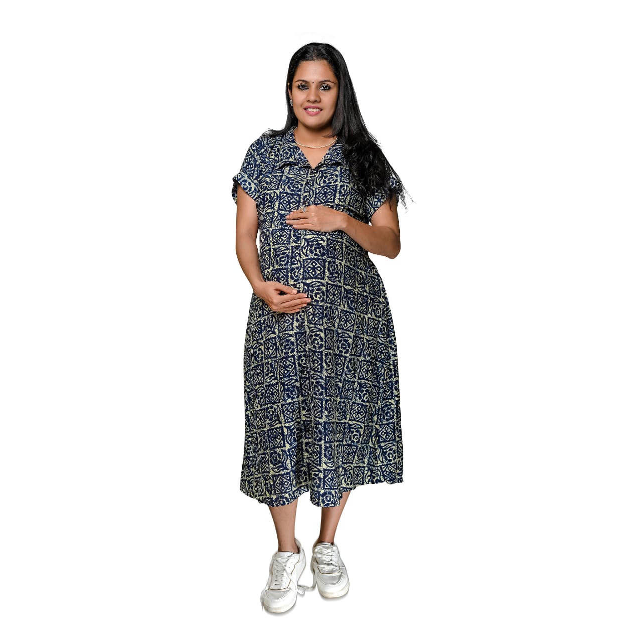 Buy ZELENA Womens Printed Cotton Straight Maternity Feeding Kurtis with  Concealed Zippers for Easy and Comfortable Breastfeeding Navy Blue at  Amazonin